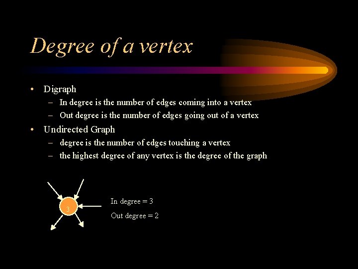 Degree of a vertex • Digraph – In degree is the number of edges