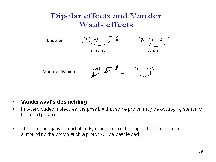  • Vanderwaal’s deshielding: • In owercrouded molecules it is possible that some proton