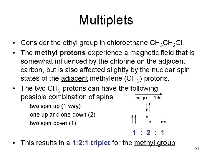 Multiplets • Consider the ethyl group in chloroethane CH 3 CH 2 Cl. •