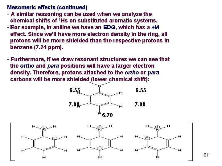 Mesomeric effects (continued) • A similar reasoning can be used when we analyze the