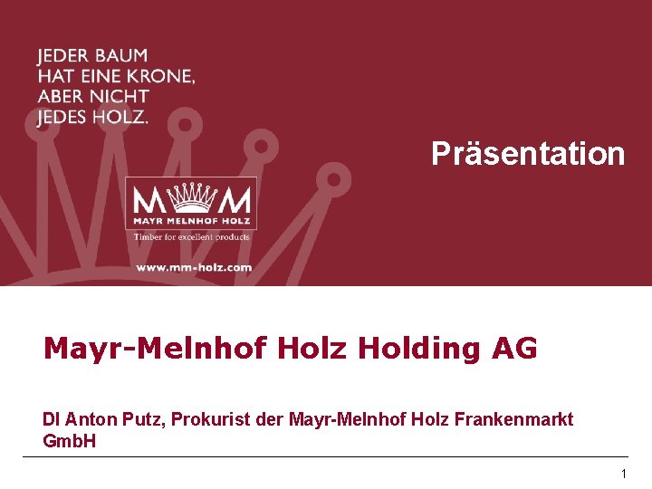 MM Holz Holding Präsentation Mayr-Melnhof Holz Holding AG DI Anton Putz, Prokurist der Mayr-Melnhof