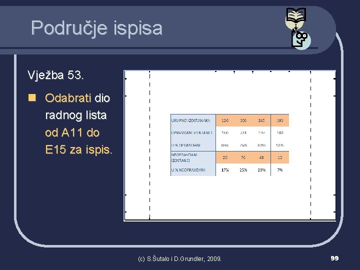 Područje ispisa Vježba 53. n Odabrati dio radnog lista od A 11 do E