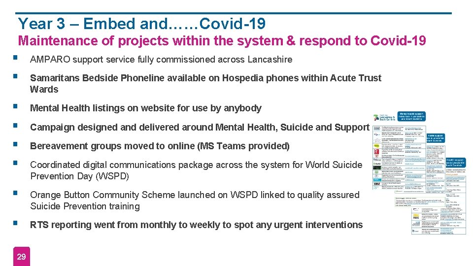 Year 3 – Embed and……Covid-19 Maintenance of projects within the system & respond to