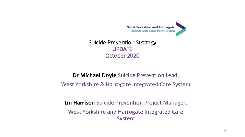 Suicide Prevention Strategy UPDATE October 2020 Dr Michael Doyle Suicide Prevention Lead, West Yorkshire