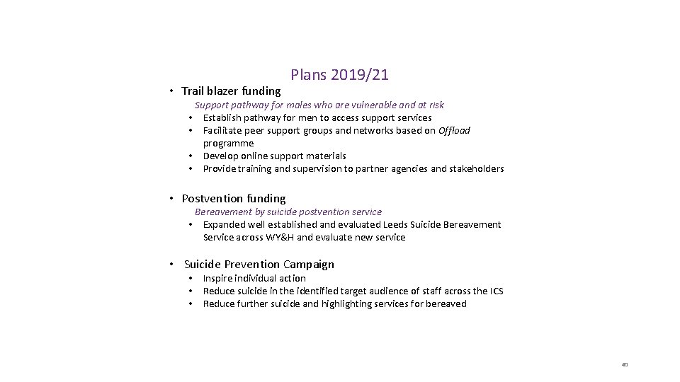  • Trail blazer funding Plans 2019/21 Support pathway for males who are vulnerable