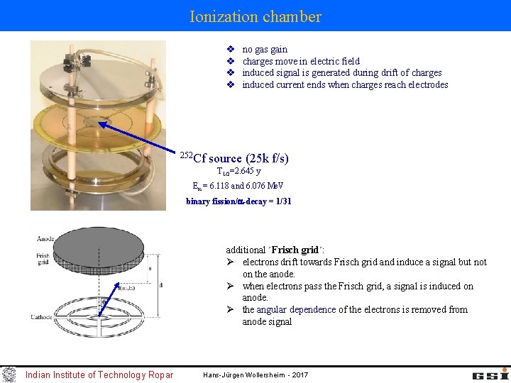 Ionization chamber v v 252 Cf no gas gain charges move in electric field