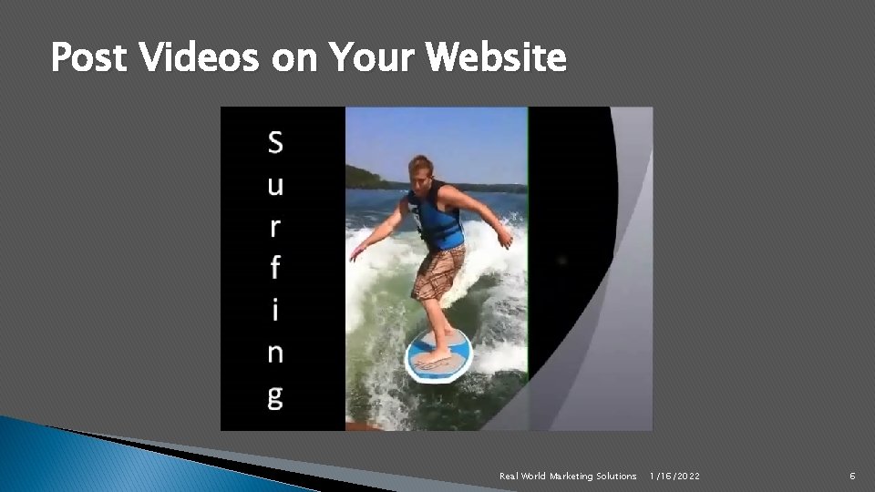 Post Videos on Your Website Real World Marketing Solutions 1/16/2022 6 