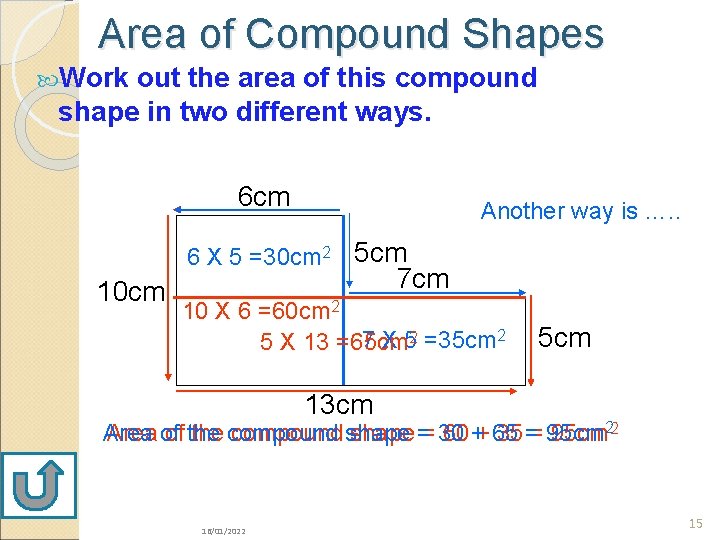 Area of Compound Shapes Work out the area of this compound shape in two