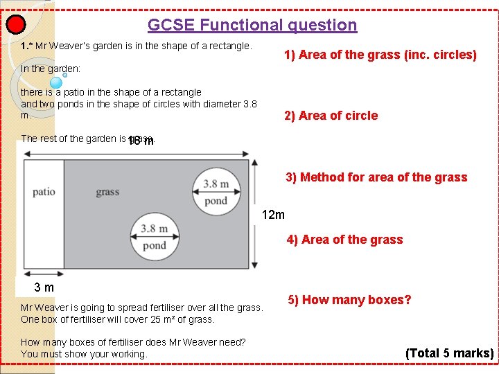 GCSE Functional question 1. * Mr Weaver’s garden is in the shape of a