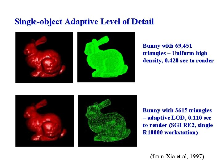 Single-object Adaptive Level of Detail Bunny with 69, 451 triangles – Uniform high density,