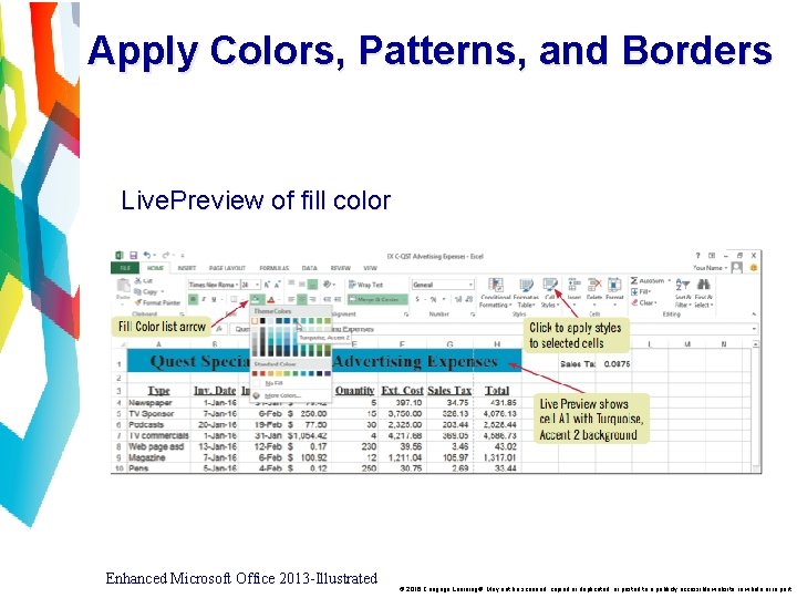 Apply Colors, Patterns, and Borders Live. Preview of fill color Enhanced Microsoft Office 2013