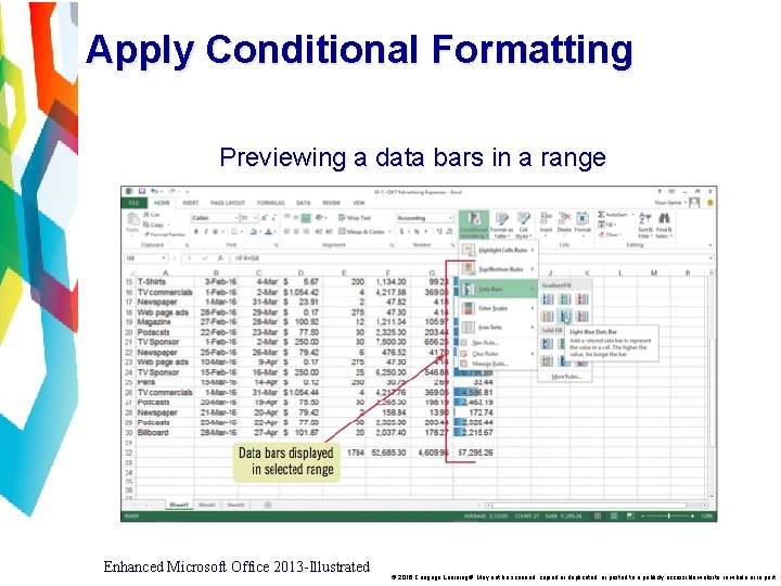 Apply Conditional Formatting Previewing a data bars in a range Enhanced Microsoft Office 2013