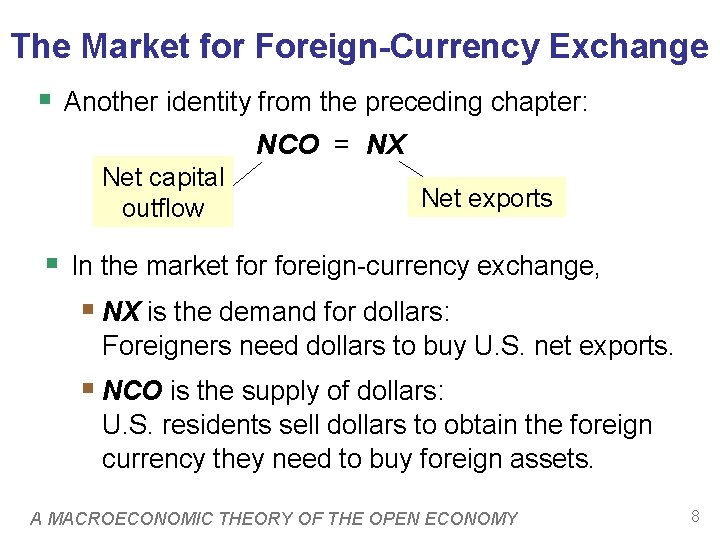 The Market for Foreign-Currency Exchange § Another identity from the preceding chapter: NCO =