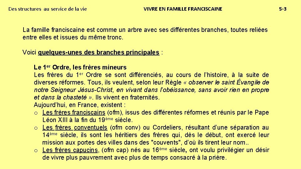 Des structures au service de la vie VIVRE EN FAMILLE FRANCISCAINE La famille franciscaine