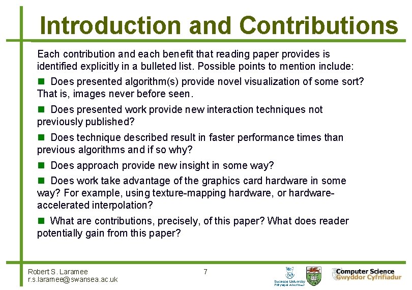 Introduction and Contributions Each contribution and each beneﬁt that reading paper provides is identified