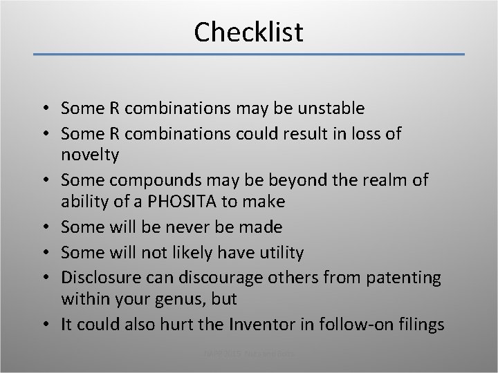 Checklist • Some R combinations may be unstable • Some R combinations could result Checklist • Some R combinations may be unstable • Some R combinations could result