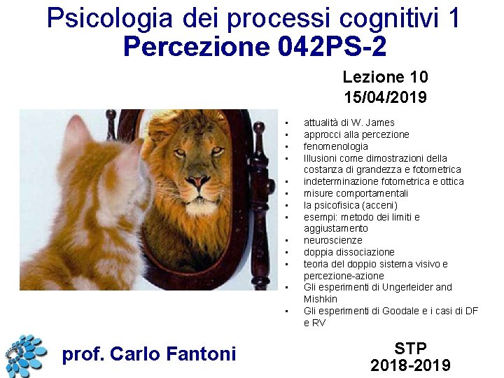 Psicologia dei processi cognitivi 1 Percezione 042 PS-2 Lezione 10 15/04/2019 • • •