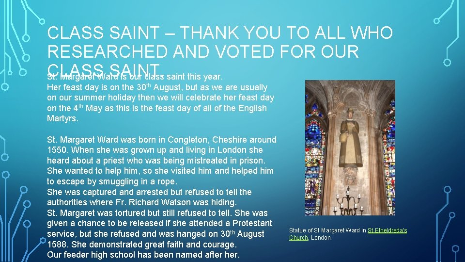 CLASS SAINT – THANK YOU TO ALL WHO RESEARCHED AND VOTED FOR OUR CLASS