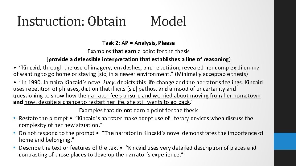 Instruction: Obtain Model Task 2: AP = Analysis, Please Examples that earn a point