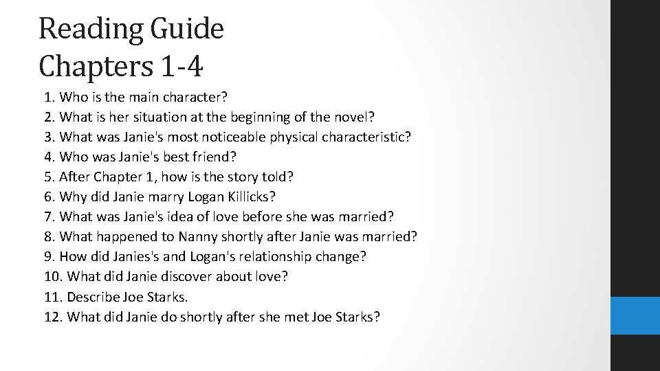 Reading Guide Chapters 1 -4 1. Who is the main character? 2. What is