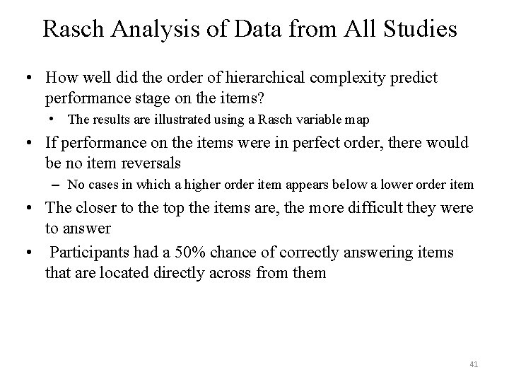 Rasch Analysis of Data from All Studies • How well did the order of Rasch Analysis of Data from All Studies • How well did the order of