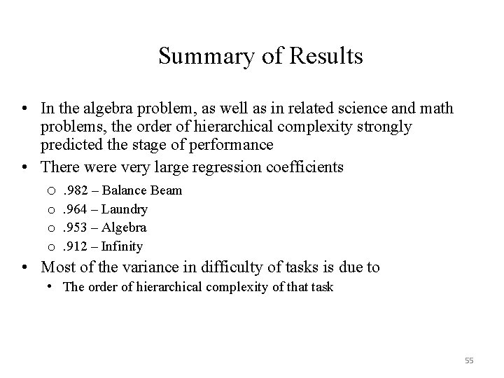 Summary of Results • In the algebra problem, as well as in related science Summary of Results • In the algebra problem, as well as in related science