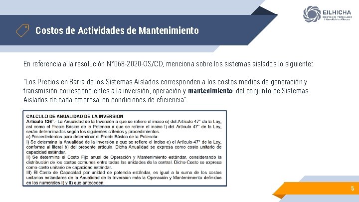 Costos de Actividades de Mantenimiento En referencia a la resolución N° 068 -2020 -OS/CD,