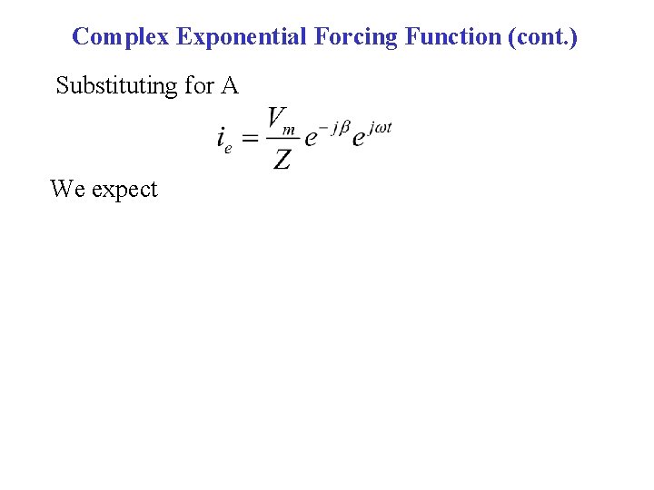 Complex Exponential Forcing Function (cont. ) Substituting for A We expect 