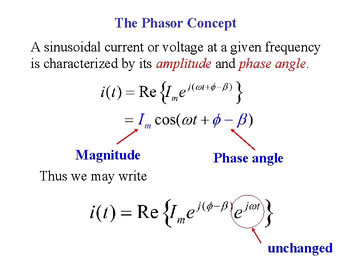 The Phasor Concept A sinusoidal current or voltage at a given frequency is characterized