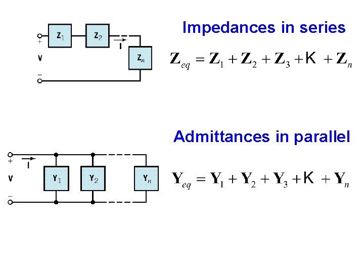 Impedances in series Admittances in parallel 