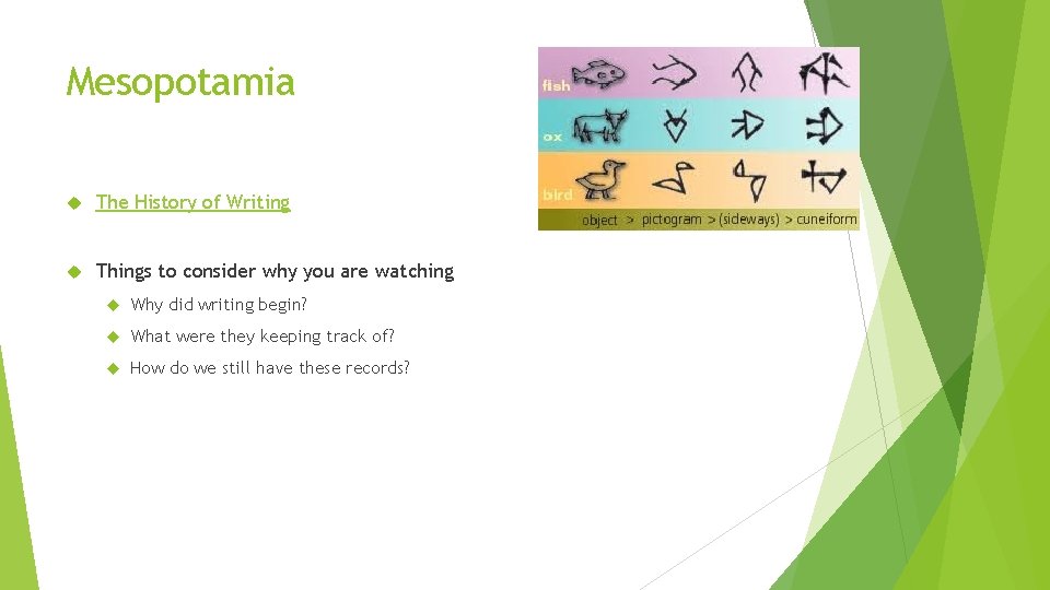 Mesopotamia The History of Writing Things to consider why you are watching Why did