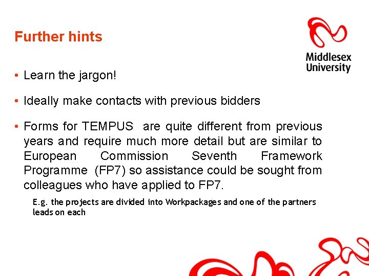 Further hints • Learn the jargon! • Ideally make contacts with previous bidders •