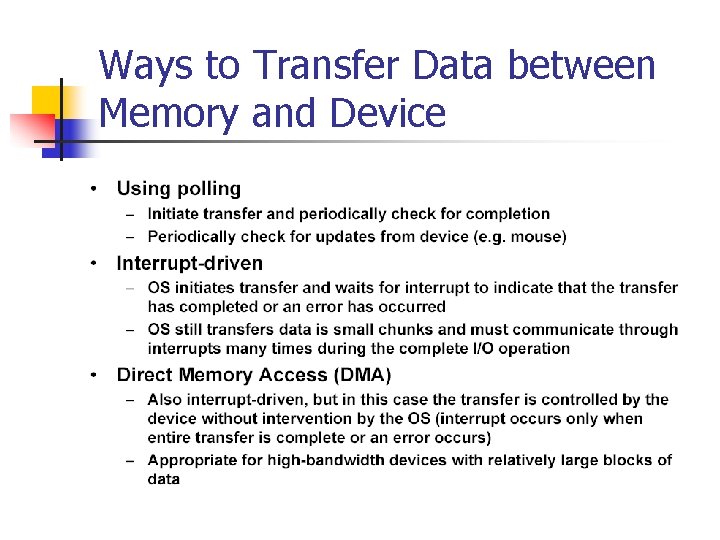 Ways to Transfer Data between Memory and Device 