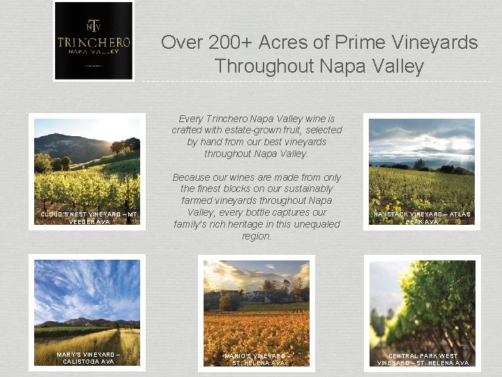 Over 200+ Acres of Prime Vineyards Throughout Napa Valley Every Trinchero Napa Valley wine