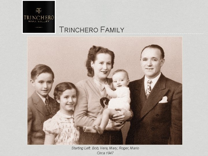 TRINCHERO FAMILY Starting Left: Bob, Vera, Mary, Roger, Mario Circa 1947 