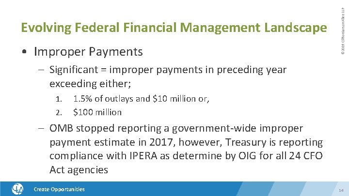  • Improper Payments © 2019 Clifton. Larson. Allen LLP Evolving Federal Financial Management