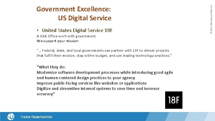  • United States Digital Service 18 F A GSA Office work with government.