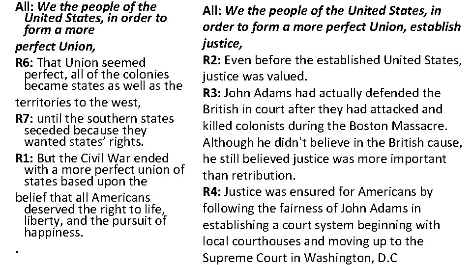 All: We the people of the United States, in order to form a more All: We the people of the United States, in order to form a more