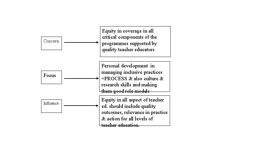 Concern Focus Influence Equity in coverage in all critical components of the programmes supported