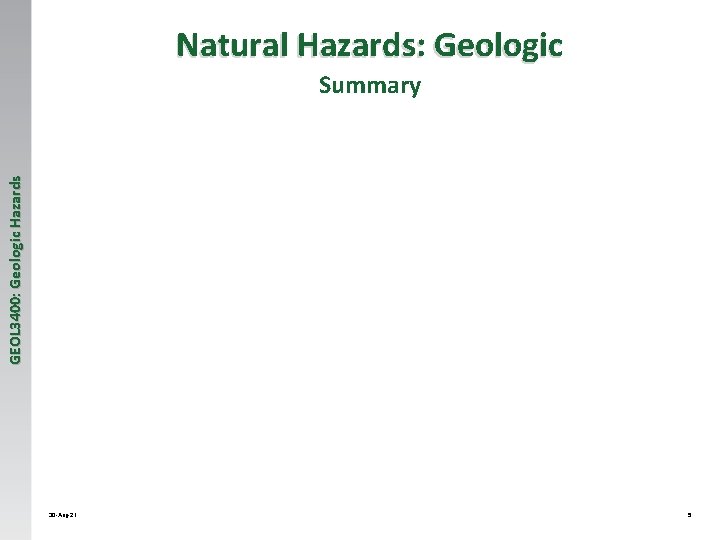 Natural Hazards: Geologic GEOL 3400: Geologic Hazards Summary 30 -Aug-21 5 