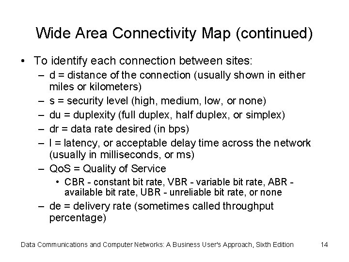 Wide Area Connectivity Map (continued) • To identify each connection between sites: – d