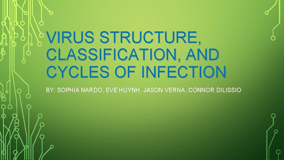 VIRUS STRUCTURE, CLASSIFICATION, AND CYCLES OF INFECTION BY: SOPHIA NARDO, EVE HUYNH, JASON VERNA,