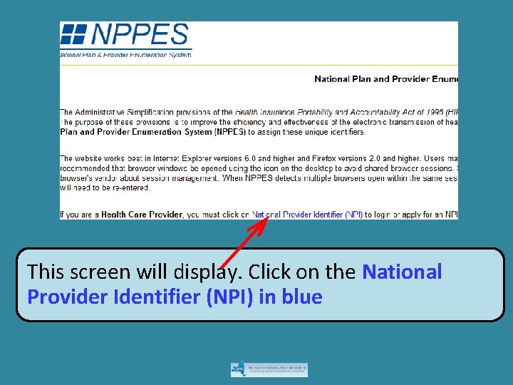 This screen will display. Click on the National Provider Identifier (NPI) in blue 