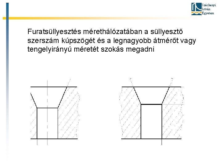 Széchenyi István Egyetem Furatsüllyesztés mérethálózatában a süllyesztő szerszám kúpszögét és a legnagyobb átmérőt vagy