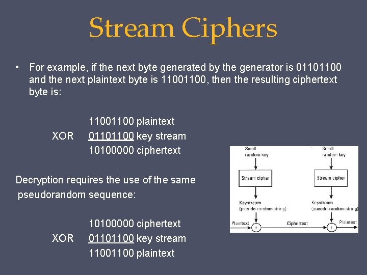 Stream Ciphers • For example, if the next byte generated by the generator is