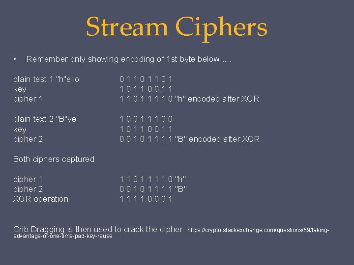 Stream Ciphers • Remember only showing encoding of 1 st byte below. . .