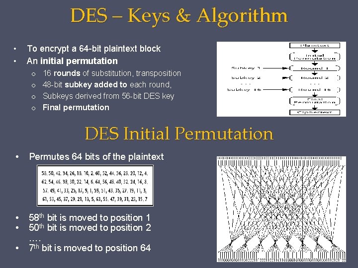 DES – Keys & Algorithm • • To encrypt a 64 -bit plaintext block