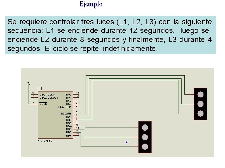 Ejemplo Se requiere controlar tres luces (L 1, L 2, L 3) con la