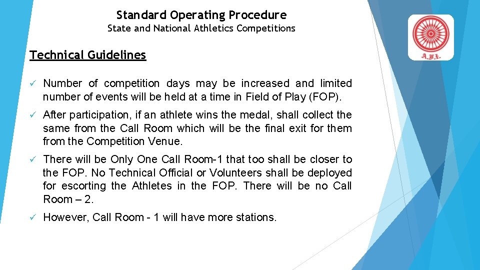 Standard Operating Procedure State and National Athletics Competitions Technical Guidelines Number of competition days