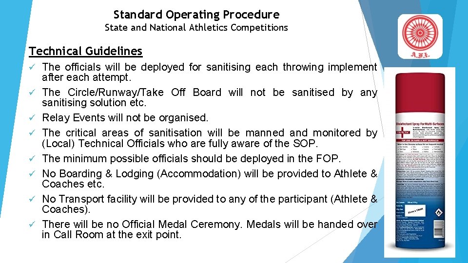 Standard Operating Procedure State and National Athletics Competitions Technical Guidelines The officials will be